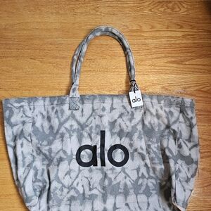 ALO Yoga Gray Tie Dye Large Canvas Tote Bag Gym Travel Carry-on NWT